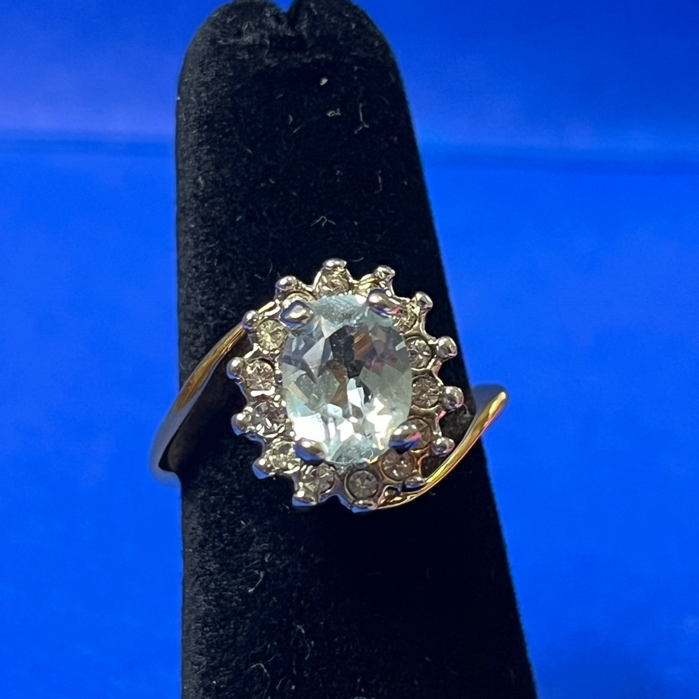 NWOT, 18 karat gold electroplated (GEA) genuine Aquamarine.  Sz 4.5 - Picture 6 of 7